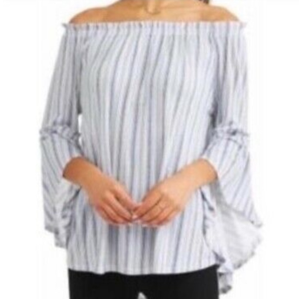 Time And Tru Off The Shoulder Shirred Sleeve  Nautical Stripe Top Size LG(12-14)